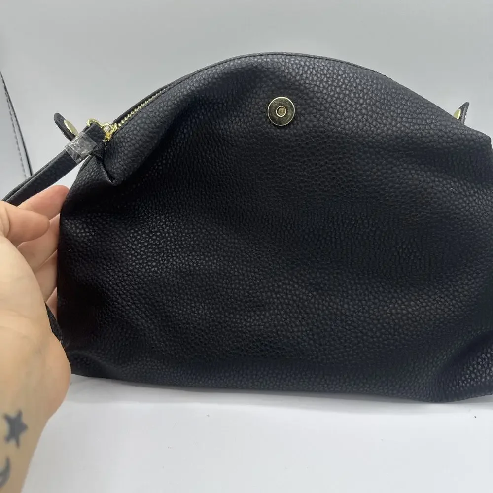 Steve Madden Logo Tote Bag Detachable Coin Wallet Gray Black Silver